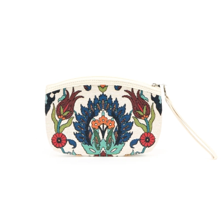Sztywna gobelinowa saszetka z kwiatowym wzorem