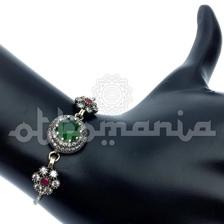 Srebrna drobna bransoletka ze szmaragdami i akcentami bronzu