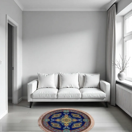 Okrągły dywan orientalny granatowy 90 x 90 cm z bawełny