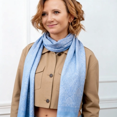 Jedwabny szal - Poranny Błękit