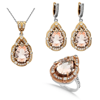 Komplet srebrny z morganitem i cyrkoniami