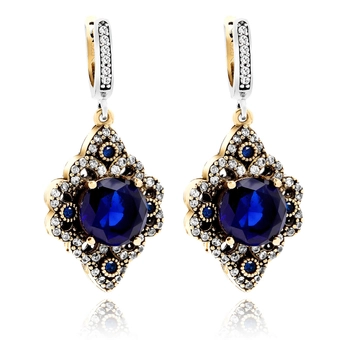 Srebrne romby z szafirami - kolczyki