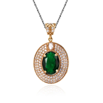 Naszyjnik srebrny ze szmaragdem w stylu ottomańskim