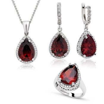 Komplet ze srebra z granatem