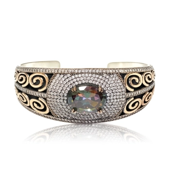 Bransoletka ze srebra 925 i brązu z mistycznym topazem i cyrkoniami