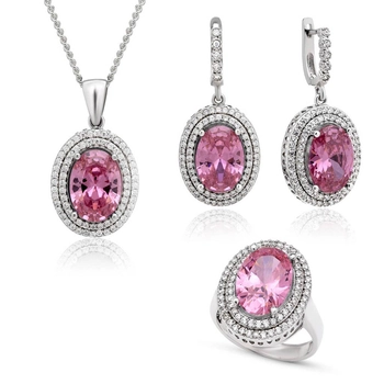 Owalny komplet z różowym topazem - srebro 925