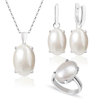 Owalny komplet srebrny z perłą