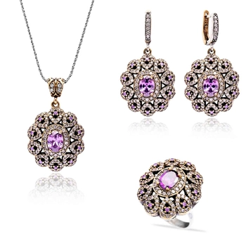 Srebrny komplet z ametystem - kwiat