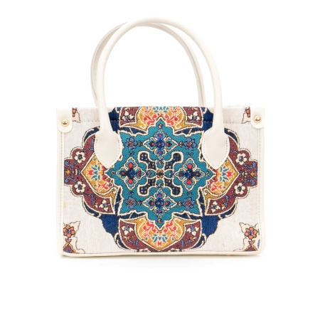 Torebka z gobelinu i ekoskóry - orientalny wzór w turkusie