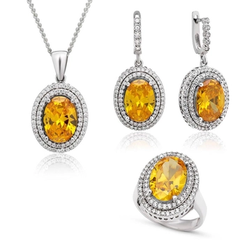 Owalny komplet z cytrynem - srebro 925