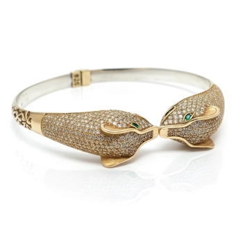 Bransoletka pantery ze srebra 925 i brązu wysadzana cyrkoniami