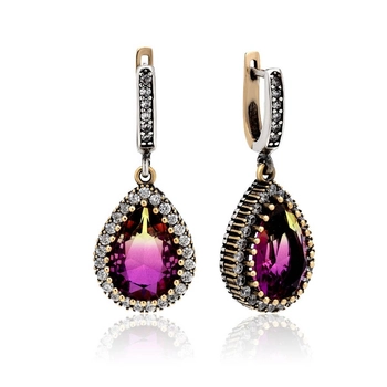 Klasyczne srebrne kolczyki Hurrem z ametrynem