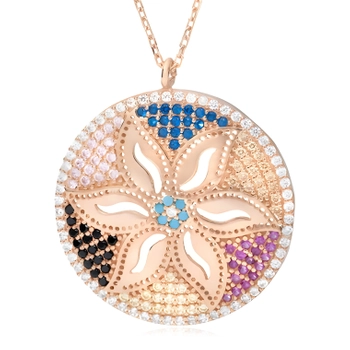 Srebrny naszyjnik kolorowy ażurowy kwiat