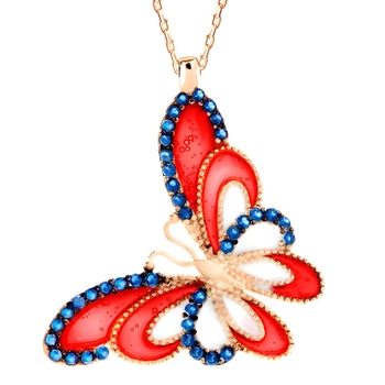 Naszyjnik pomarańczowy pozłacany motyl