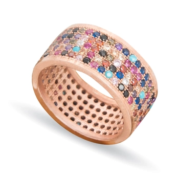 Szeroka pozłacana kolorowa obrączka