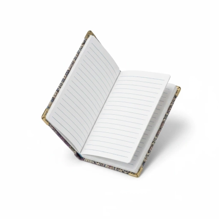 Mały notes z ozdobną tkaniną - fioletowy wzór 14 x 8,5 cm
