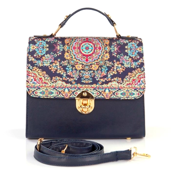 Granatowa listonoszka ze złotym wzorem - torebka orientalna