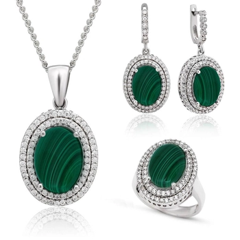 Komplet srebrny z malachitem i cyrkoniami