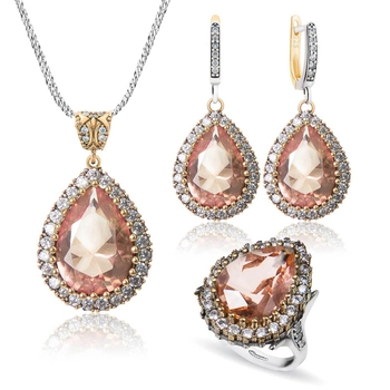 Srebrny komplet Hurrem z morganitem i cyrkoniami