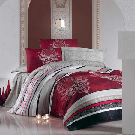 Pościel turecka AZRA BORDO satyna 200x220 - COTTON BOX