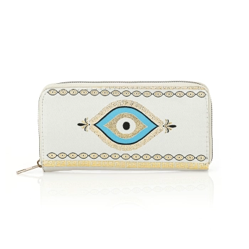 Portfel damski tkane Oko proroka, biały, duży, na karty