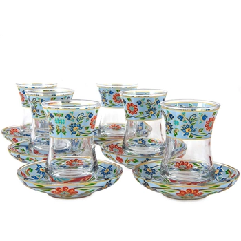 Duży zestaw tureckich szklanek do herbaty - Błękitna Elegancja