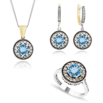 Komplet z błękitnym topazem - orientalny wzór