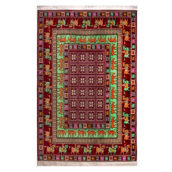 Dywan bambusowy z orientalnym motywem zwierząt 140 x 90 cm