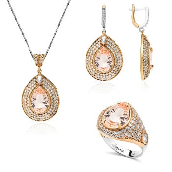 Srebrny komplet z morganitem w stylu ottomańskim