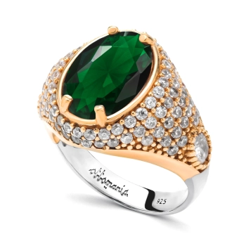 Pierścionek srebrny ze szmaragdem w stylu ottomańskim