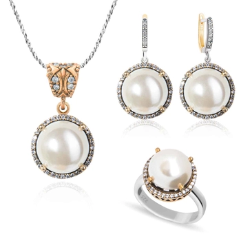Srebrny komplet z perłą i cyrkoniami
