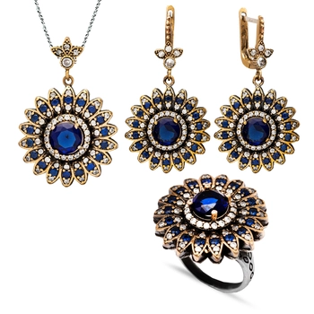 Szafirowe płatki sułtanki Hatice - komplet srebrny