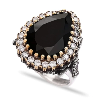 Srebrny pierścionek Hurrem z onyksem