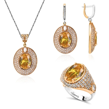 Komplet srebrny z cytrynem w stylu ottomańskim