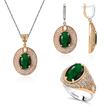 Komplet srebrny ze szmaragdem w stylu ottomańskim