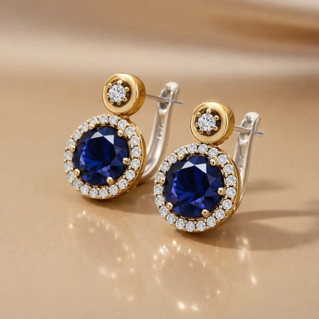 Srebrny komplet biżuterii z szafirem i cyrkoniami