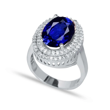 Owalny pierścionek z szafirem - srebro 925