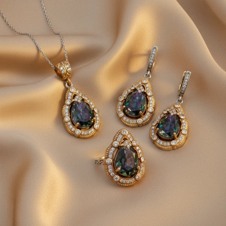 Komplet srebrny z mistycznym topazem i cyrkoniami