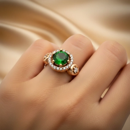 Srebrny komplet biżuterii ze szmaragdem i cyrkoniami