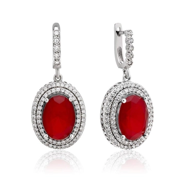 Owalne kolczyki z rubinem - srebro 925