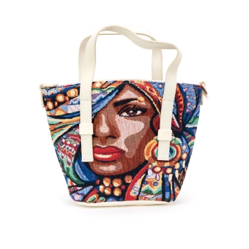 Mała torebka kuferek z gobelinu i ekoskóry - orientalna kobieta