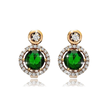 Srebrne kolczyki ze szmaragdem i cyrkoniami