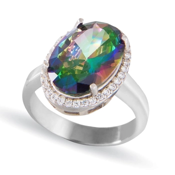 Pierścień owalny z mistycznym topazem