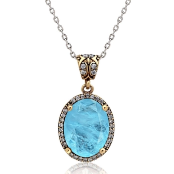 Naszyjnik srebrny z turmalinem PARAIBA w kolorze miętowo-niebieskim