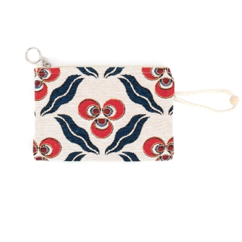 Saszetka gobelinowa z haftowanym wzorem w czerwieni i granacie