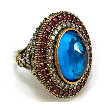 Pierścień Hurrem z kamieniem w kolorze błękitnego topazu- srebro 925