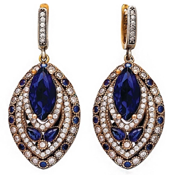 Wielkie kolczyki w kształcie łezki z szafirami i cyrkoniami