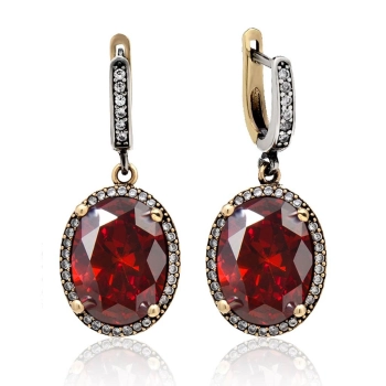 Srebrne kolczyki z granatem i cyrkoniami