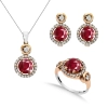 Srebrny komplet biżuterii z rubinem i cyrkoniami
