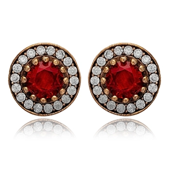 Okrągłe srebrne kolczyki z granatem i cyrkoniami